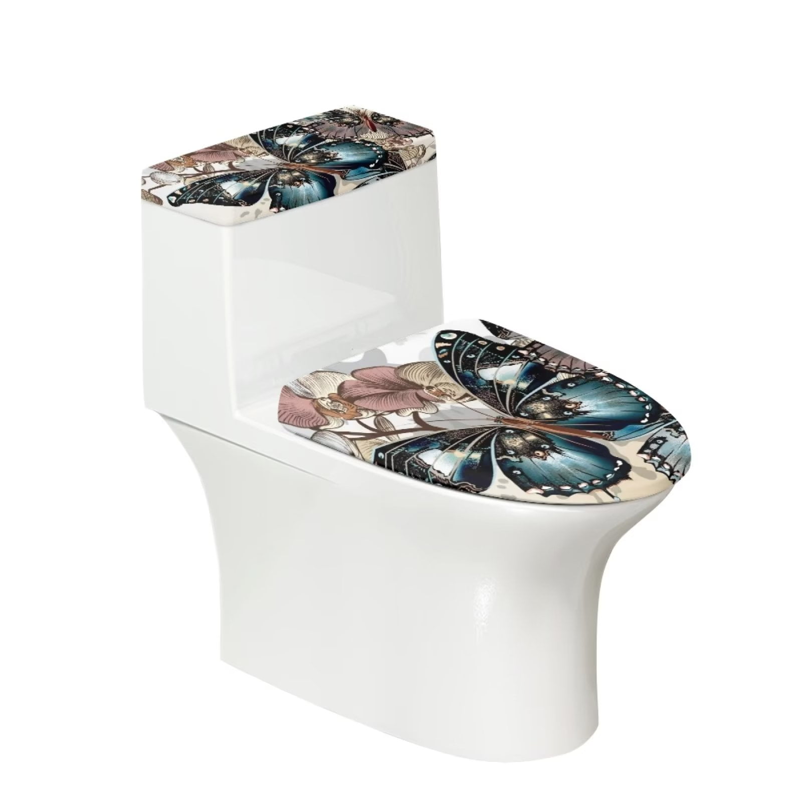 Renewold Retro Butterfly Toilet Seat Cover Set 2 Pieces Fashion Toilet Tank Lid Cover & Toilet