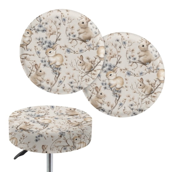 Renewold Round Stool Covers Washable Stretch Bar Stool Seat Cover 12"-14" Dustproof Stool Slipcover for Home Bar Easter Decor, 2 Count, Retro Easter Bunny Floral