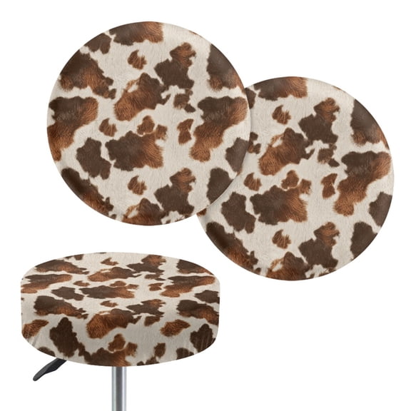 Renewold Round Stool Covers Washable Stretch Bar Stool Seat Cover 13"-15" Dustproof Stool Slipcover for Home Bar Decor, 2 Count, Fashion Cow Print