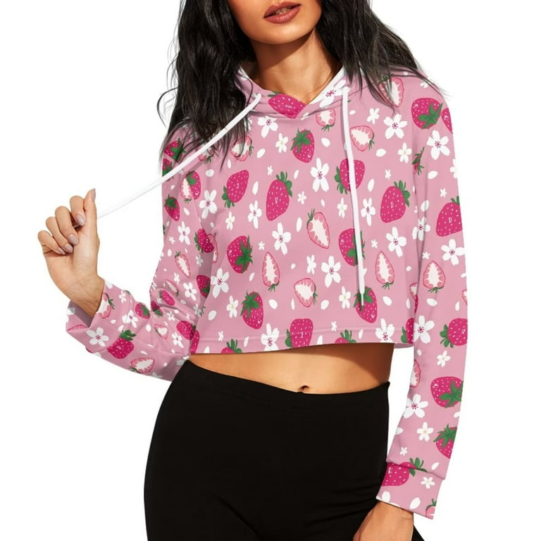 Renewold Sakura Strawberry Crop Top Hoodie & Women Pullover