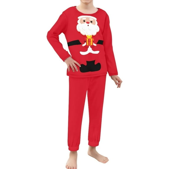 Renewold Santa Claus Down Pj for 11-12 Years Old Boys Girls Thermal Red Clothing Pajamas Tops Pants with Big Pocket Christmas Home Life Wear Sleepwear Outfits Shirt,Set of 2