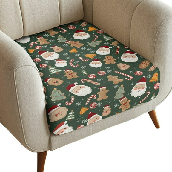 Renewold Santa Claus Green Stretch Sofa Cushion Cover Soft Couch Seat Cushion Slipcover Furniture Protector Washable Anti-Slip Armchair Cushion Cover Christmas Decor with Elastic Bottom, S