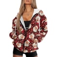 thumbnail image 1 of Renewold Santa Claus Red Green Stripes Women's Hoodie Tops Oversized Jacket Coat Long Sleeve Loose Hooded Sweatshirt Drop Shoulder Hooded Sweaters Y2K Streetwear Activewear Trendy Fall Clothes, L, 1 of 7