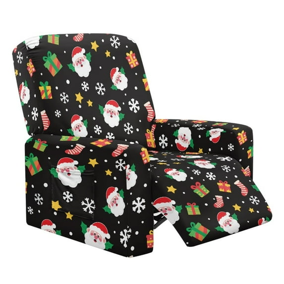 Renewold Santa Claus Snowflakes Cover for Recliner Chair Soft Breathable Dog Couch Cover 4 Pieces Oversized Recliner Cover Washable Reclining Sofa Slipcover Living Room Christmas Decor