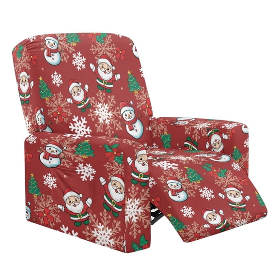 Renewold Santa Claus Snowman Tree Red Stretch Recliner Chair Cover Stay in Place Recliner Couch Cover Anti-Slip Reclining Sofa Slipcover with Pocket 4 Pieces Christmas Decor