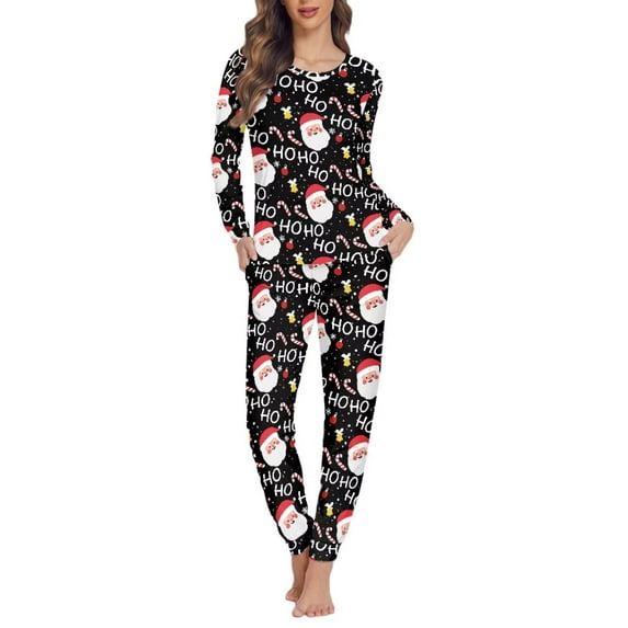 Renewold Santa HO-HO-HO Nightwear Set of 2 Women Relaxed Pajama Loungewear Size S Christmas Long Sleeve Down Daily Wear Tredny Warmth PJ Sleepwear for Jogger Walking