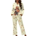 thumbnail image 1 of Renewold Santa Pumpkin Print Pajamas Long Sleeve Sleepwear Button Down Fall Long Sleeve Tee & Pants 2 Packs Breathable Women Thanksgiving Lounge Set Size XS, 1 of 6