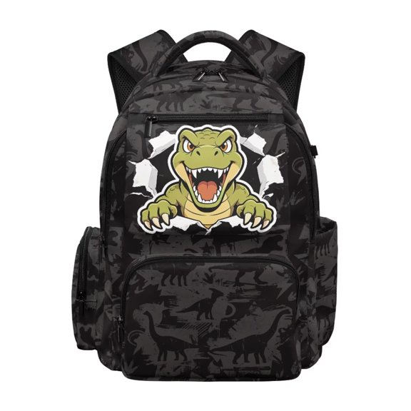 Renewold School Backpack for Boys and Girls Large Capacity Kids Backpack with Multiple Pockets Lightweight Schoolbag Back to School Essentials, T-Rex Camo Print Black Gray
