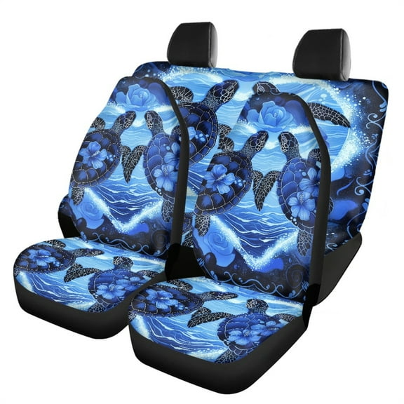 Renewold Sea Turtle Blue Flower Car Seat Covers Full Set Pack of 4, Universal Fit for Cars,Trucks,SUV,or Van, Auto Interior Accessories Decorations