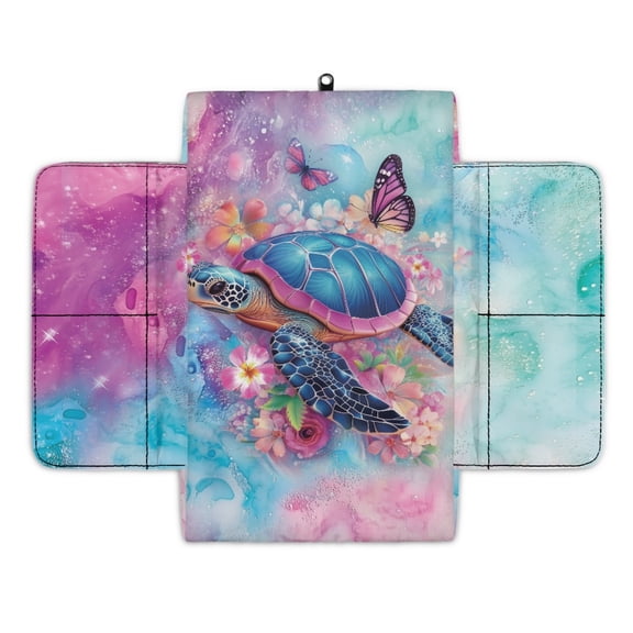 Renewold Sea Turtle Butterfly Flower Car Center Console Cover Scratch Resistant Armrest Seat Box Cover with Organizer Pockets Console Lid Protector Cushion Fit for Most Cars Vehicles SUVs