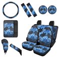 thumbnail image 1 of Renewold Sea Turtle Floral Blue Black 12 Pieces Car Seat Cover Steering Wheel Cover, Seat Belt Strap Wrap Cover Armrest Pad Handbrake Cover Gear Shift Cover Cup Holder Coasters for Truck Vans Sedans, 1 of 7
