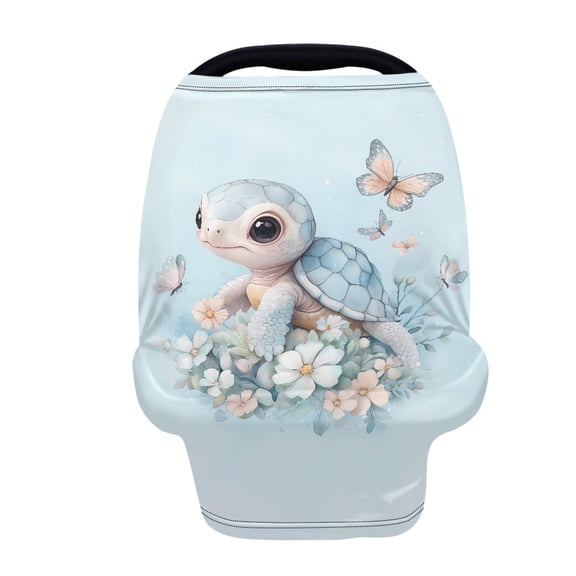 Renewold Sea Turtle Flower Butterfly Blue Baby Car Seat Covers Carseat Canopy for Boys Girls, Multi Use Nursing Breastfeeding Covers, Nursing Scarf