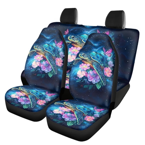 Renewold Sea Turtle Flower Butterfly Galaxy Car Seat Cover Full Set for Women Men, Front & Rear Car Seats Protector Vehicle Split Bench Covers, Easy to Install