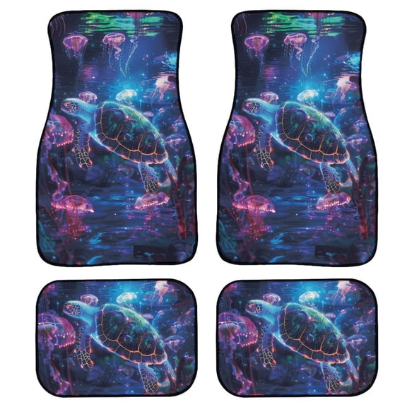 Renewold Sea Turtle Jellyfish Sea Rubber Car Floor Mats 4 Pcs, Universal Fit Front & Rear Auto Rugs Full Set, Protect Your Vehicle's Interior for Car SUV Van & Trucks