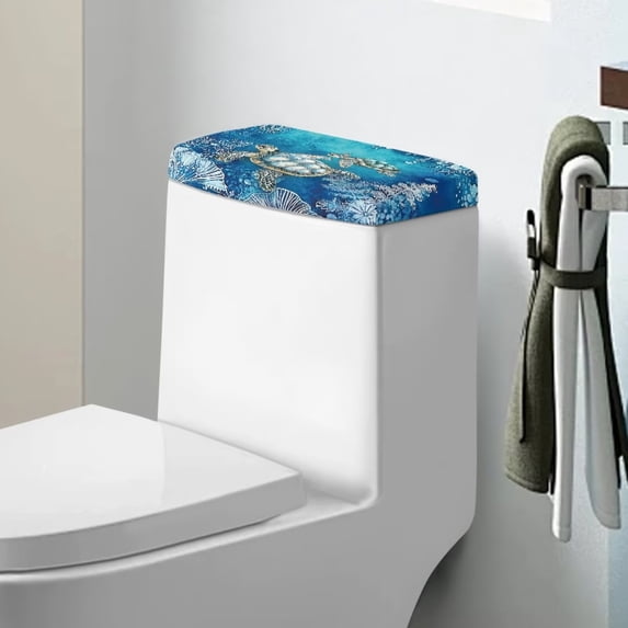 Renewold Sea Turtle Ocean Print Toilet Tank Lid Cover, Decorative Toilet Tank Protective Cover, Universal Machine-Washable Toilets Tanks Dust-proof Covers, Blue