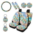 thumbnail image 1 of Renewold Sea Turtle Plumeria Starfish Car Seat Cover Full Set Car Accessories 11 PCS, with Non-slip Steering Wheel Seat Belt Cover Coasters Keychain Universal Fit Most Vehicles SUV Sedans, 1 of 7