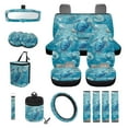 thumbnail image 1 of Renewold Sea Turtle Shell Blue Car Seat Cover Protector 15 PCS Set, with Steering Wheel Rearview Mirror Cover Seat Belt Pad Garbage Bag Air Vent Bag Coasters Key Chain Fit Most Vehicles, 1 of 7