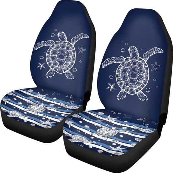 Renewold Sea Turtle Starfish Navy Blue Car Seat Cover Front Set Only, Breathable Front Seat Bottom Cover Protector Auto Interior Accessories Decoration