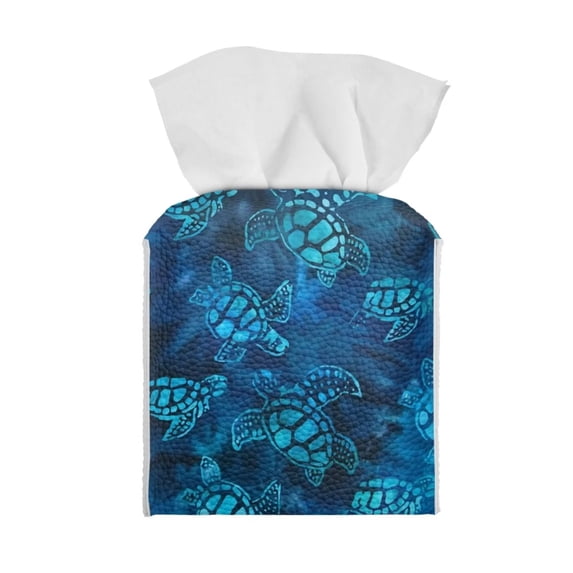 Renewold Sea Turtle Tissue Box Cover PU Leather Tissue Holder Square Case Bag Foldable Napkin Facial Tissue Holder Dispenser for Home Decorations,Blue