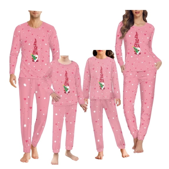 Renewold Size M Women Casual Nithtwear Top & Pants Bottom with Pockets Elf Hearts Long Sleeve Sleepwear Soft Pj Set of 2 Christmas Family Pajamas Matching Sets,Pink