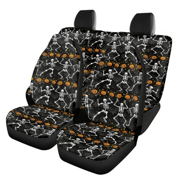 Renewold Skeleton Pumpkin Bat Car Seat Cover for Women Men, Non-Slip Front and Rear Split Bench Protector Funny Halloween Auto Accessories Universal Fit Most Vehicles