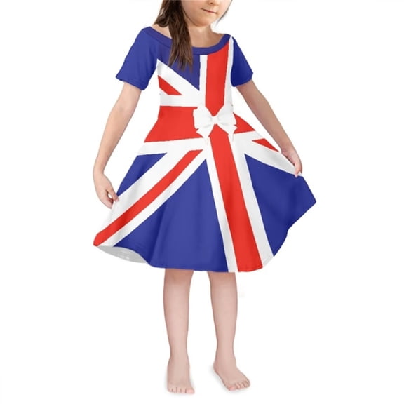 Renewold Skin Friendly Crewneck Sundress British Flag Bow Knee Length High Waistline Dress Kids Clothing Casual Outside Dress for Girls 9-10 Years Old