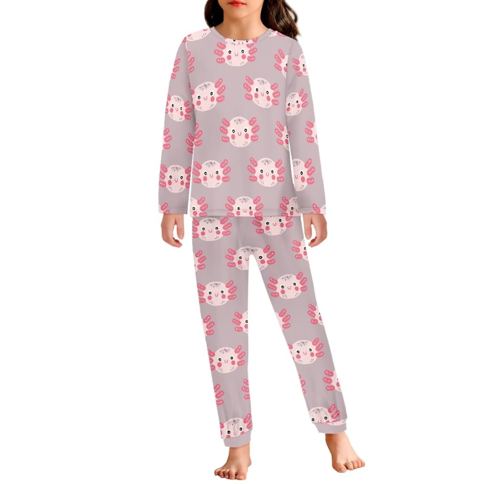 Renewold Skin Friendly Pjs for Toddler Girls Pajamas Top and Pants Set with  Pocket Thermal Winter Clothing Teen Girls 2pcs Lightweight Pink Axolotl  Loungewear Size 9-10 