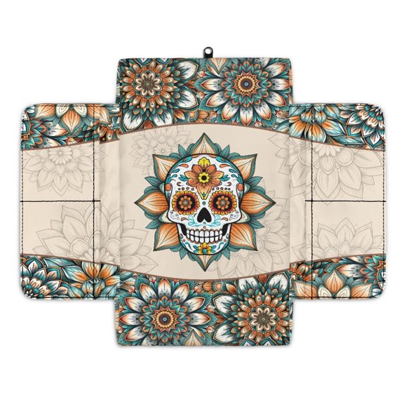 Renewold Skull Bohemian Flower Car Center Console Pad Non-slip Armrest Box Mat with 4 Storage Bags Comfortable Center Console Armrest Pillow Arm Rest Cushion Protector Auto Accessories
