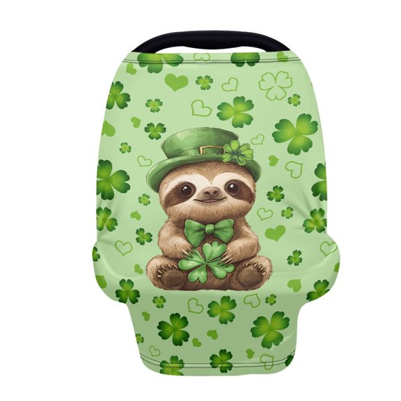 Renewold Sloth Clover Love Green Stretchy Baby Car Seat Covers Carseat Canopy Baby Breastfeeding Stroller High Chair Shopping Cart Cover for St. Patrick's Day Decor