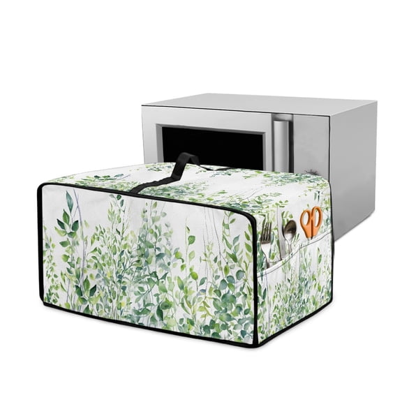 Renewold Small Appliance Cover for Toaster Oven with Accessory Pockets Stain-Resistant Dust-Proof Microwave Oven Small Appliance Cover Case, 22.5 x 18.5 x 13 Inches, Leaf Green White