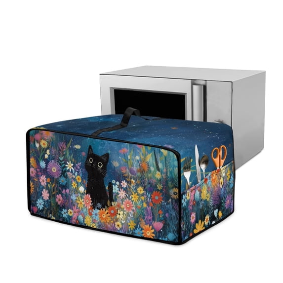 Renewold Small Appliance Cover for Toaster Oven, Keep Kitchen Appliance Free From Dust And Fingerprint, Smart Oven Air Fryer Cover Kitchen Decor, 20.5 x 16.5 x 10 Inches, Black Cat Daisy Floral