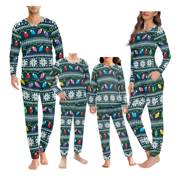 Renewold Snowflake Colorful Lights Pajamas for Women Long Sleeve Thermal Sleep Nightwear Size L Family Christmas PJs Matching Sets 2 Packs Cozy Bedtime Sleepwear