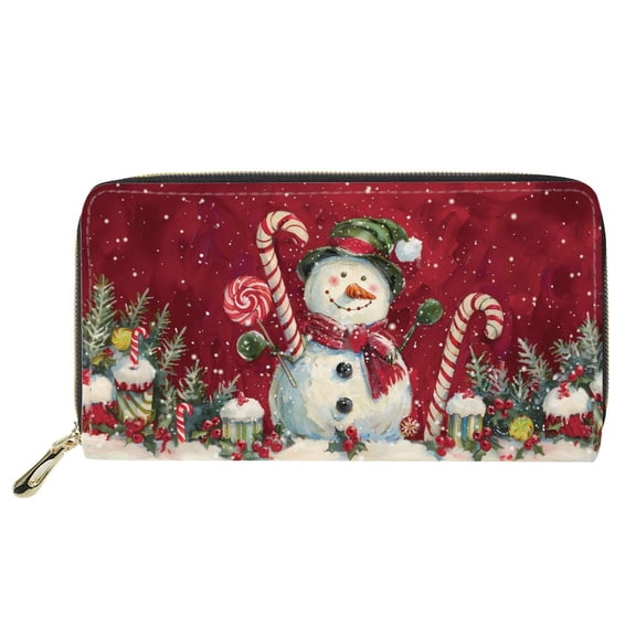 Renewold Snowman Candy Cane Long Clutch Wallet PU Leather Christmas Coin Pouch Cell Phone Holder for Travel RFID Blocking Zipper Purse Card Case Waterproof Handbag
