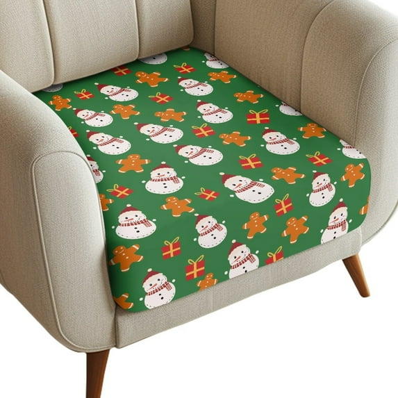 Renewold Snowman Gingerbread Man Green Stretch Sofa Cushion Cover Chair Sofa Slipcover Armchair Cushion Cover Furniture Protector Non-Slip Sofa Seat Cover with Elastic Bottom, S