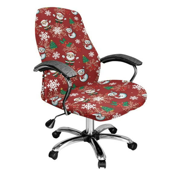 Renewold Snowman Santa Claus Snowflake Red Office Chair Cover Black Leopard Print Computer Desk Chair Cover Anti-slip Decorative Slipcover with Elastic Bottom for Home Christmas Decor, L