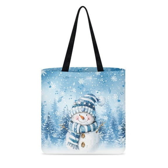 Renewold Snowman Snowflake Blue Canvas Tote Bag for Women Girls, Christmas Handbag Large Capacity Shopping Bag for School Work Travel Outdoor, Reusable Cloth Shoulder Bag
