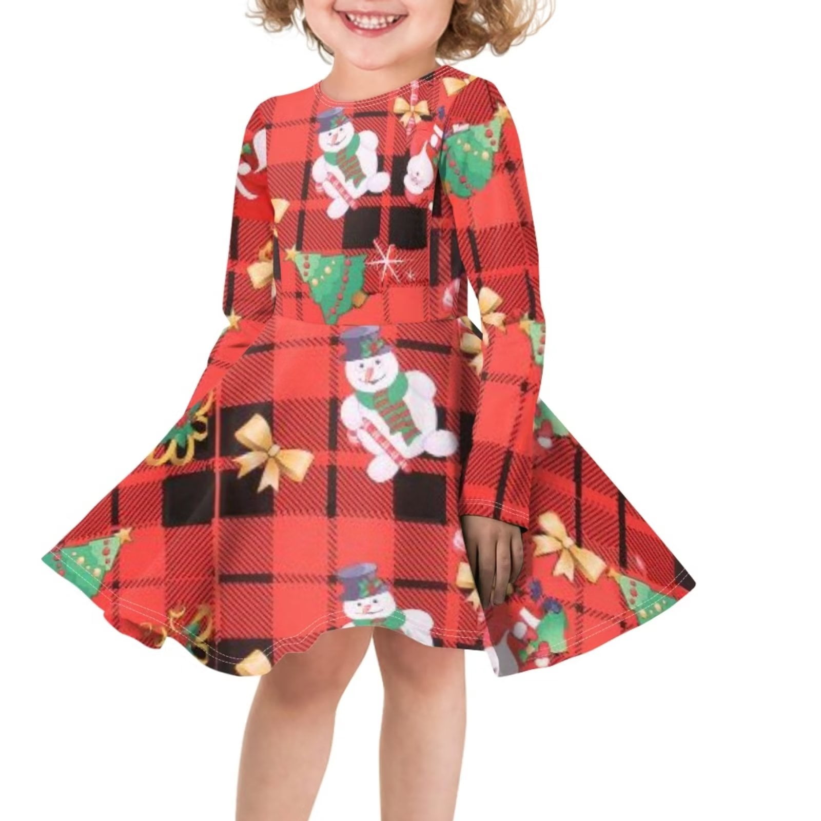 Renewold Snowman Xmas Tree Dress for Teen Girls Long Sleeve
