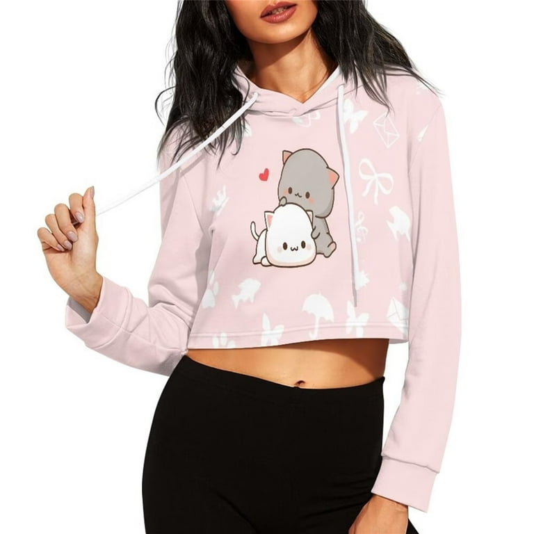 Renewold Soft Pullover Cropped Hoodie Hooded Top for Women