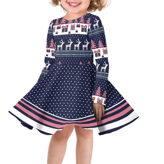 Renewold Soft Skater Dress Christmas Aztec Ethnic Long Sleeve Crew Neck Midi Dresses Size S Girls Reindeer Xmas Trees Winter Swing Twirl Dress Clothes