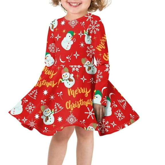 Renewold Soft Snowman Snowflake Swing Dress Christmas A-Line Long Sleeve Skater Dress for Teen Girls Size L Daily Life Birthday Party Formal Pleat Dresses