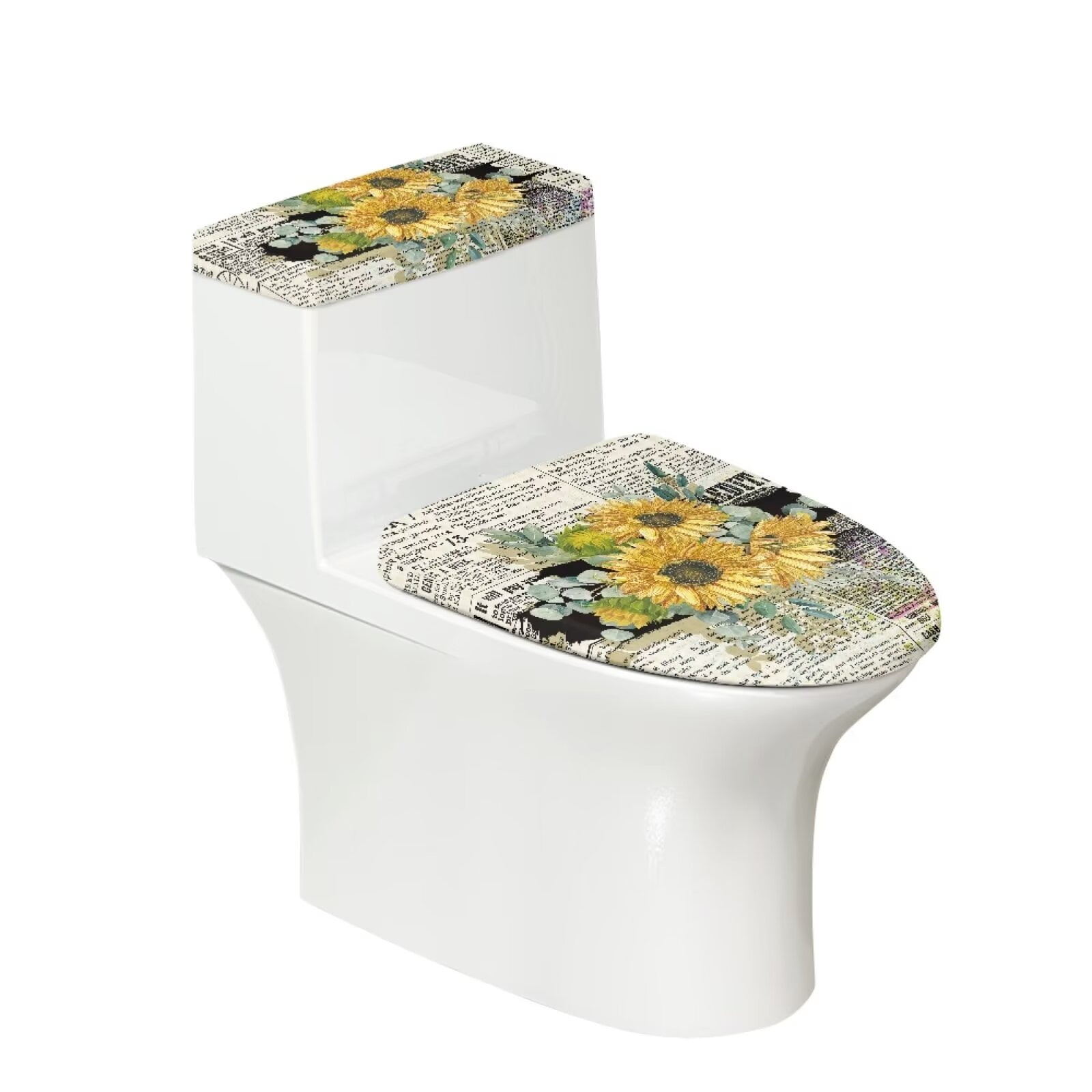 Renewold Soft Toilet Lid Covers Set for Bathroom Vintage Sunflowers