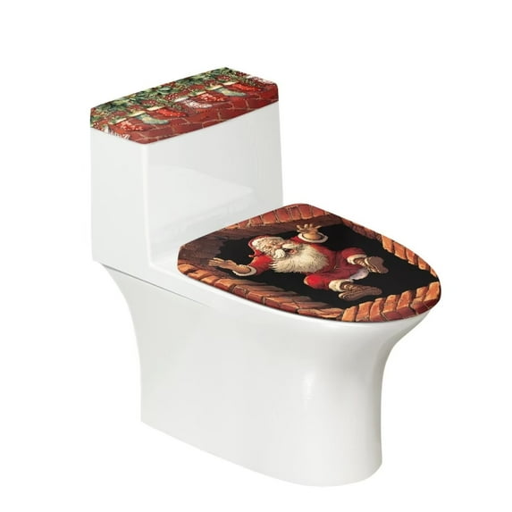Renewold Soft Toilet Seat Covers for Bathroom Hotel Christmas Socks 3D Santa Toilet Lid Cover and Toilet Tank Cover Set of 2 Protect Toilet from Stain Scratches Damage
