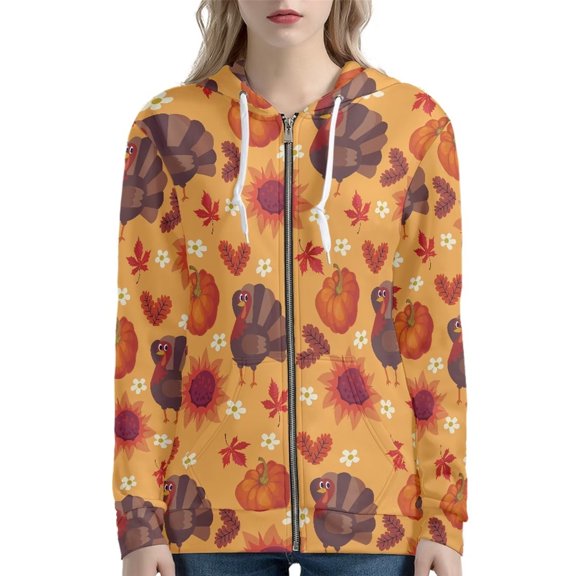 Renewold Soft Women Zip Up Hoodie for Walking Dance Running Thanksgiving Turkey Fall Long Sleeve Hooded Sweatshirt Harvest Pumpkins Tops Jacket Coat Size XS