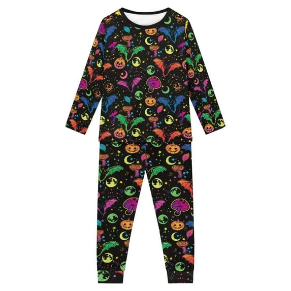 Renewold Softest Pajamas for Teens Boys and Girls 5Y-6Y Halloween Skin Friendly Fall Winter Sleepwear,Colorful Bats Breathable Stylish Sport Pullover Sweatsuit Loose Fit Pullover Loungewear