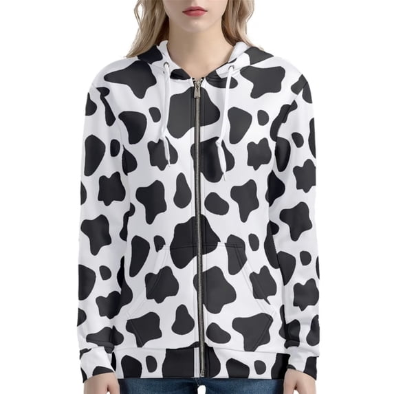 Renewold Softness Hoody Hoodie Sweatshirt Fashion Cow Print Sweatshirt Coat Women Recreation Jackets Y2K Streetwear O-Neck Workout Winter Cardigan Size 3XL