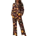 thumbnail image 1 of Renewold Softness Women Pajama Long Sleeve Tee Pants Bottoms Set 2 Pieces Fall Pumpkins Pine Cones Athletic Clothing Thermal Button Nightwear PJ Thanksgiving Lounge T-shirt Size 2XL, 1 of 6