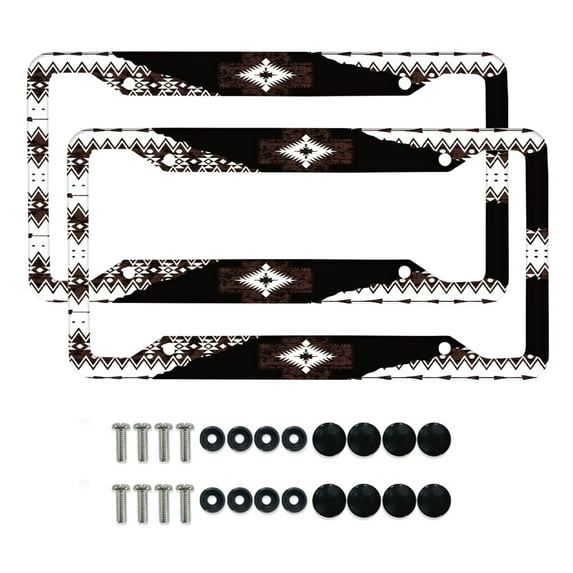 Renewold Southwest American Tribal Brown Black Car License Plates Frame Aluminum Vanity Tag Frame Accessories with Screws, License Plate Holder, Set of 2