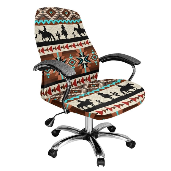 Renewold Southwest American Tribal Cowboy Brown Office Computer Chair Cover Anti-slip Protective Boss Rotating Office Chair Cover Desk Chair Protector Cover with Elastic Bottom, L