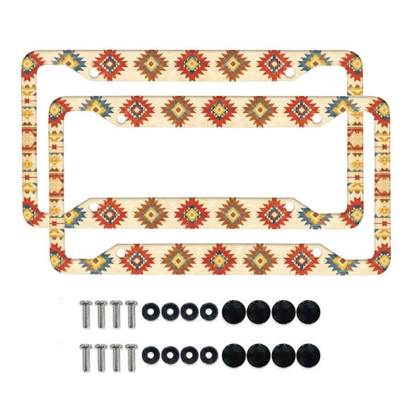 Renewold Southwest American Tribal License Plate Frame Including Screws Rust-proof Aluminum License Plate Frame Holder for Women, Fits Standard US CA Vehicles Size, Red Brown Beige