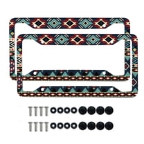 Renewold Southwest American Tribal License Plate Frame with Screw Caps Accessories, Rust-Proof Car License Plate Accessory Applicable to Standard US CA License, 2 Pack, Dark Blue Red
